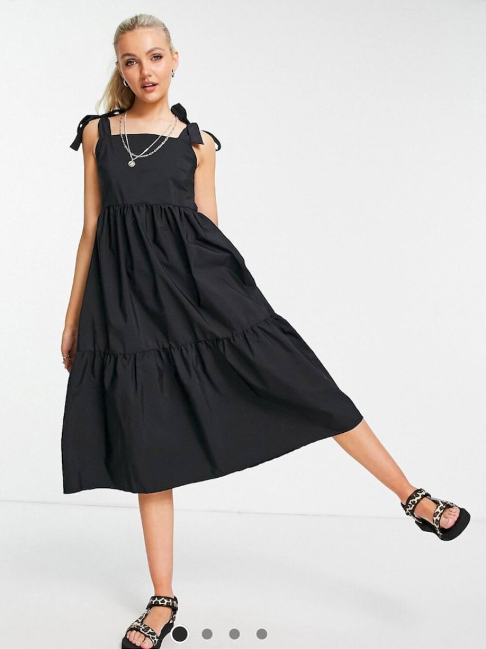 Stradivarius Bunny Strap Midi Dress in Black S